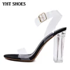 Hot selling block high perspex heels sandals shoes for women ladies