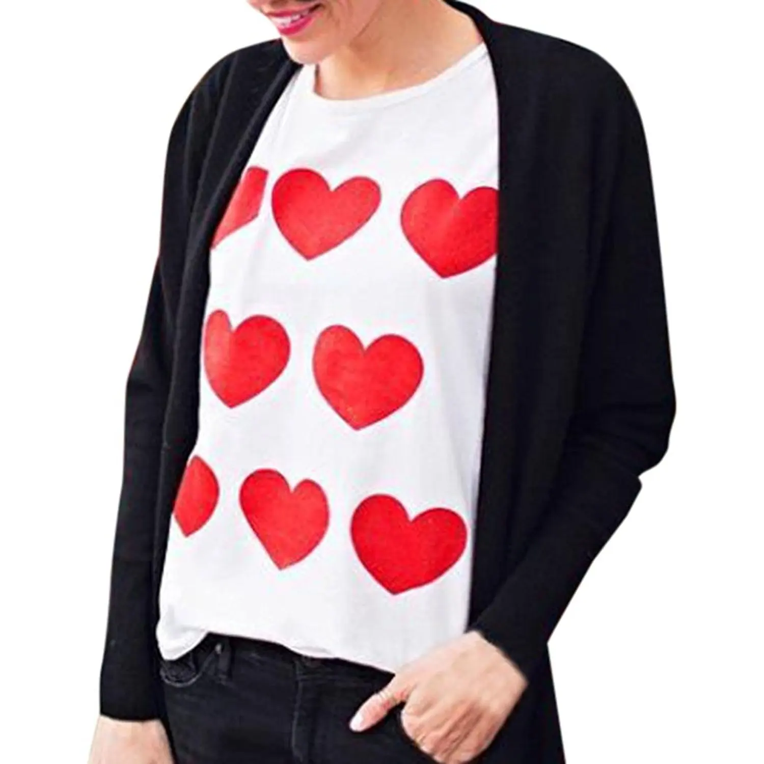 red heart print blouse
