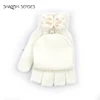 White Gloves Pear Bow Pop Top Tailgate Knit Half Finger Gloves Winter Work