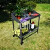 Versatile balcony garden metal steel potting bench with wheels