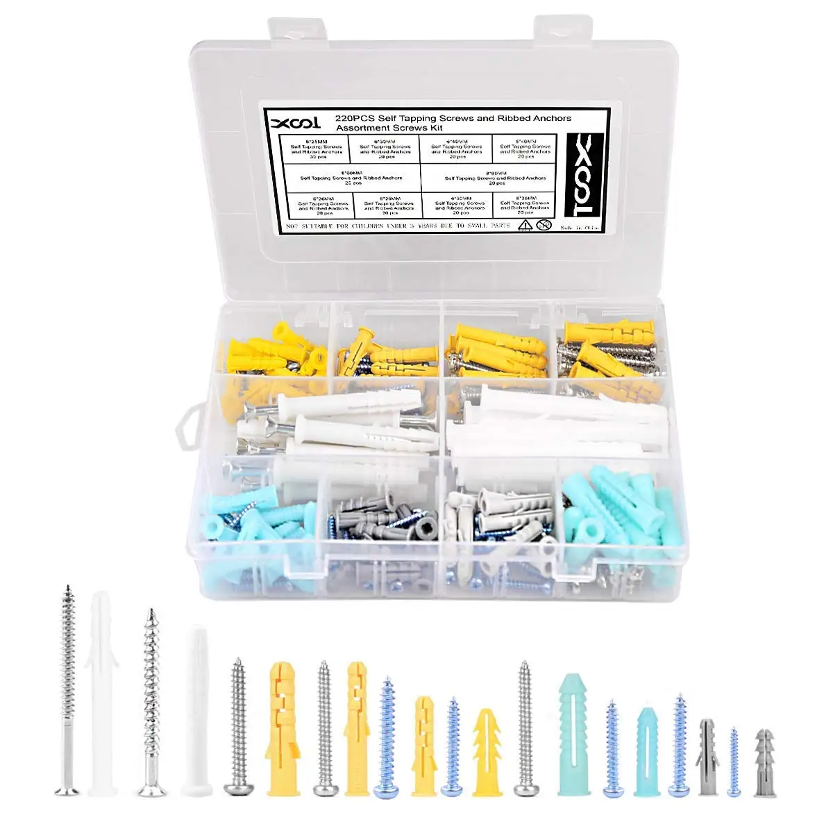 6# 1-1//8 Plastic Drywall Wall Anchor Screws Assortment Kit with Hollow-Wall Anchors with Self Tapping Screws Plastic Self Drilling 40 pcs