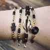 LS-D938 Newest black druzy hamsa charm bracelet stack ,cowrie shell bracelet stack, handmade macrame bracelet