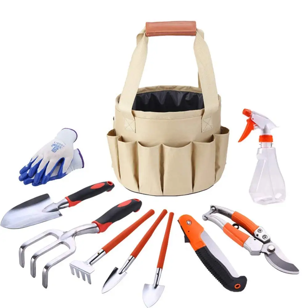 Sunmiao 9 Pce Garden Tools Set Gardening Kits Aluminum Alloy Including Gloves Tote And Pruning Shears