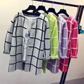 Special Offer 2016 Autumn Arrival Korean Loose Style O Neck Long Sleeve Plaid Women Cardigan Knit