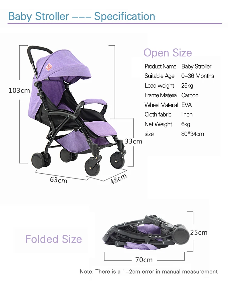 Pull Lever One Key 3 Folding Small Portable pram Baby Stroller Can Take On The Plane