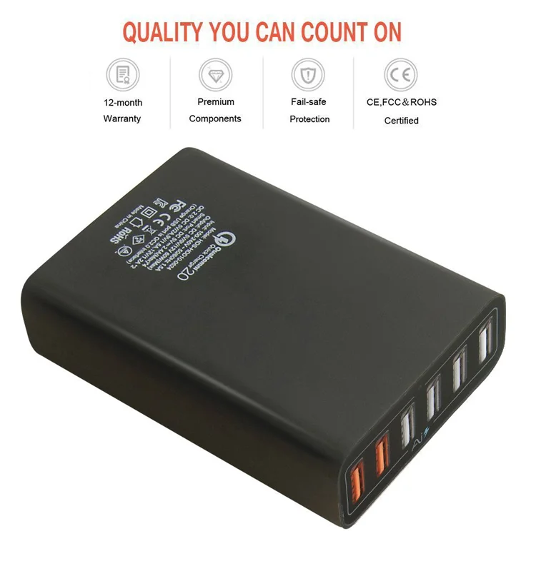 Hot model 5V 12A 60W multi port charger 6 USB mobile phone charging station for smart phone and tablet