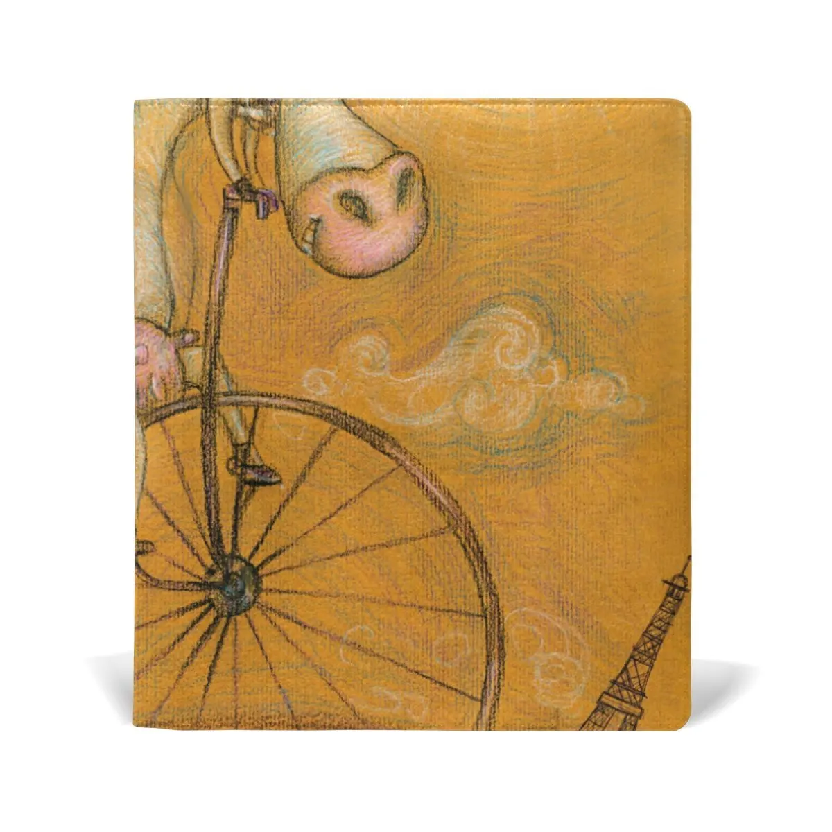 Sunlome Vintage Cute Cow On The Bicycle Pattern Stretchable PU Leather Book Cover 9 x 11 Inches Fits for School Hardcover Textbooks