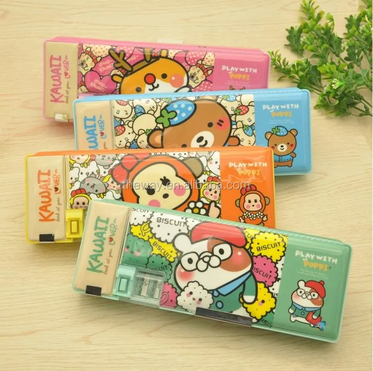 School Kids Multifunction Plastic Pencil Box Case With Pencil Sharpener