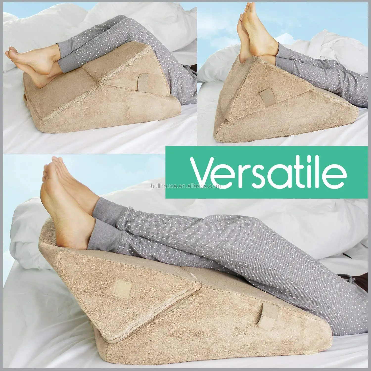 Bed Wedge Pillow - Folding Soft Cotton Incline Cushion System for Back and  Legs - Triangle Shaped for Reading, Support - Washable 