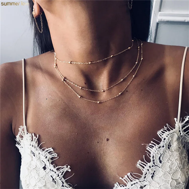 silver chain necklace necklace for women Silver layered necklace multi-layer necklace gelaagde ketting 3 chains chain layer necklace