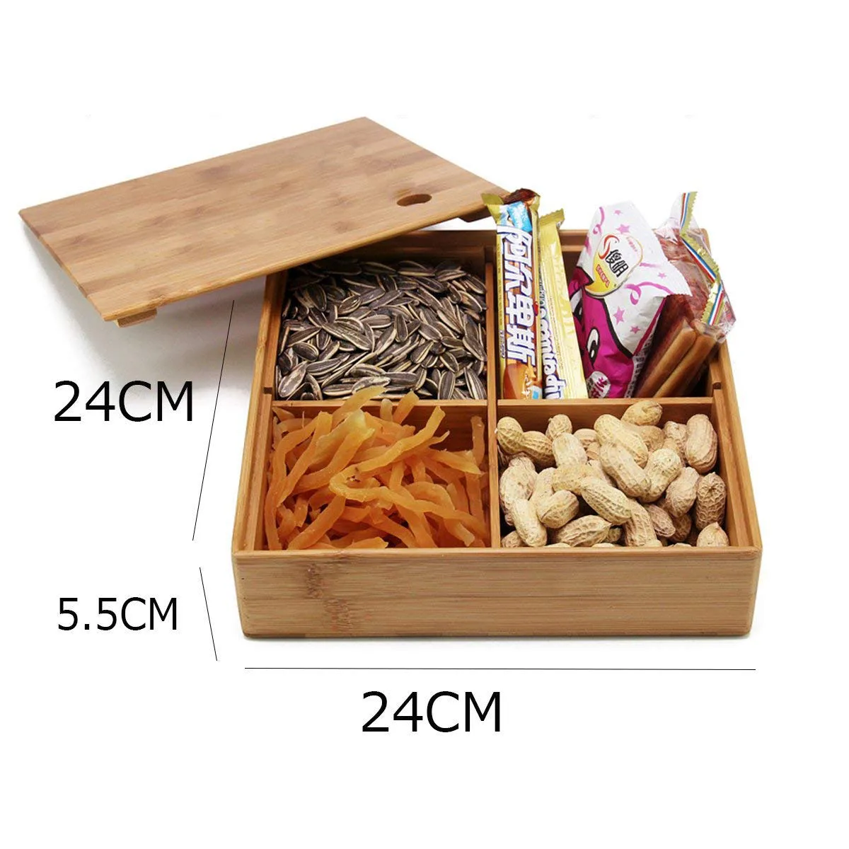 Natural Bamboo Fruit Tray With Dividers Creative Multi Use As Snack
