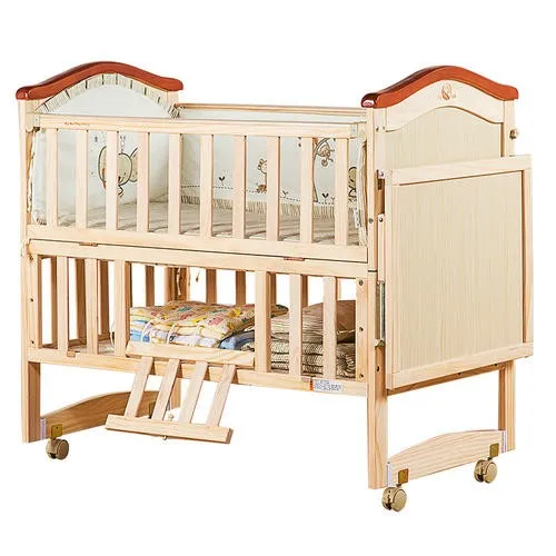 Antique Solid Wood Customized New Born Baby Cot Bed Handmade Carving