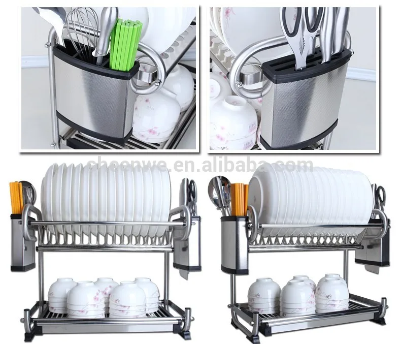 De aceroinoxidable cocina estante para platos/2 platos de nivel de