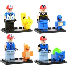 4 pcs/lot Pokemon minifigures building blocks action figures bricks Pikachu Charmander Bulbasaur Squirtle ketchum kids toys gift