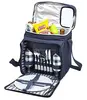 Blue Insulated Picnic Basket - Lunch Tote Cooler Backpack w/ Flatware Two Place Setting