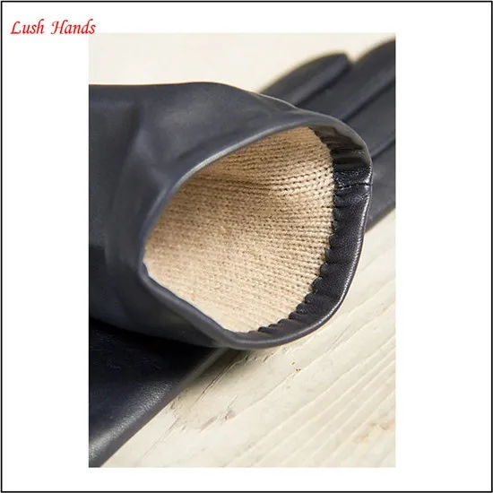 Women's fashion style cashmere lining black long leather gloves