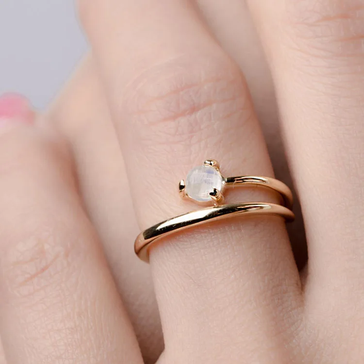 LYR0251 Moonstone Open Ring, Sterling Silver, Gold Vermeil, Minimalist Cuff Rings, Adjustable Engagement Ring, Hand Made, Gift for Her,  (4).jpg