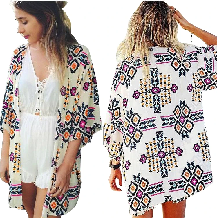 Women Beach Kaftan Sarong Summer Wear Chiffon Cardigan Boho Kimono