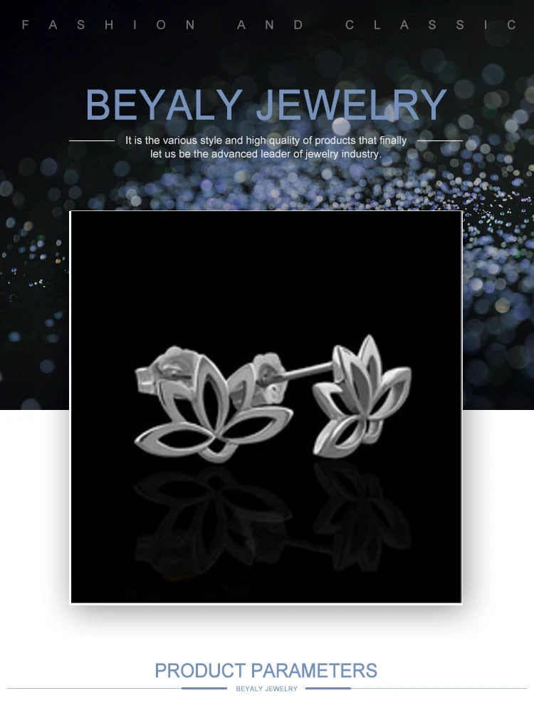 Wholesale simple lotus flower genuine 925 sterling silver earring