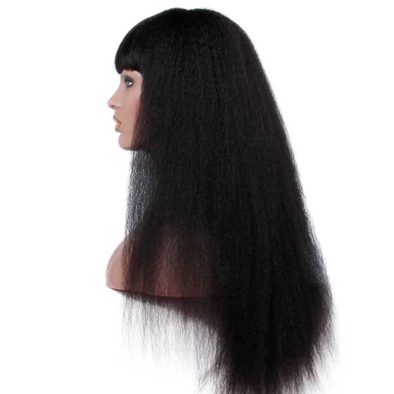 Premier Lace Front Wig with Bang Base Human Hair New Arrival Free Shipping Kinky Straight 2019 Silk INDIAN Hair Swiss Lace Long