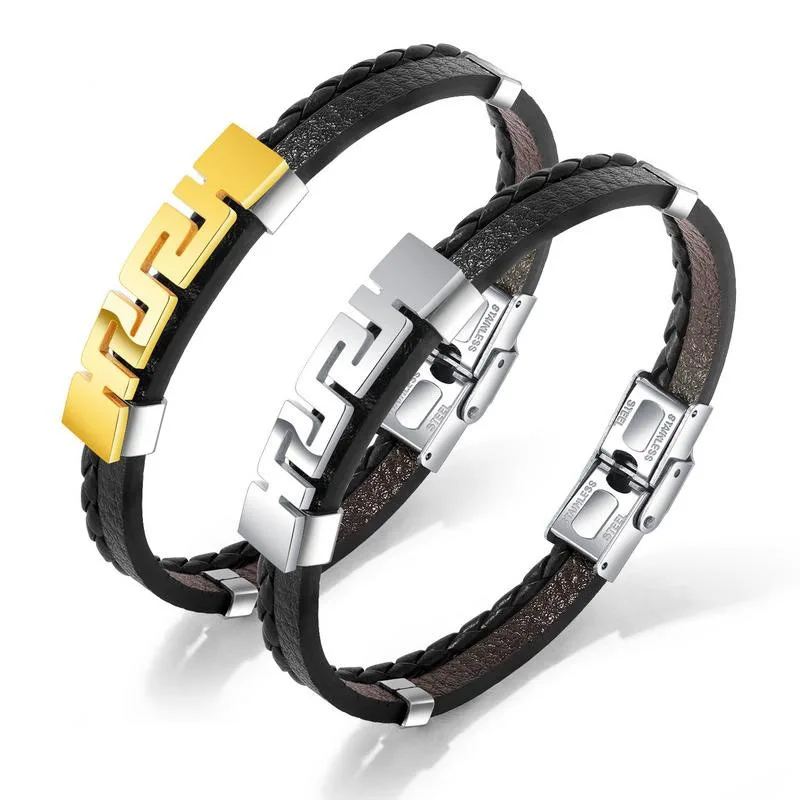 Rock Style Hand-woven Titanium Steel Leather Bracelet Custom Wrist ...