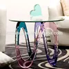 Bright colored acrylic glass coffee table and cube with stools