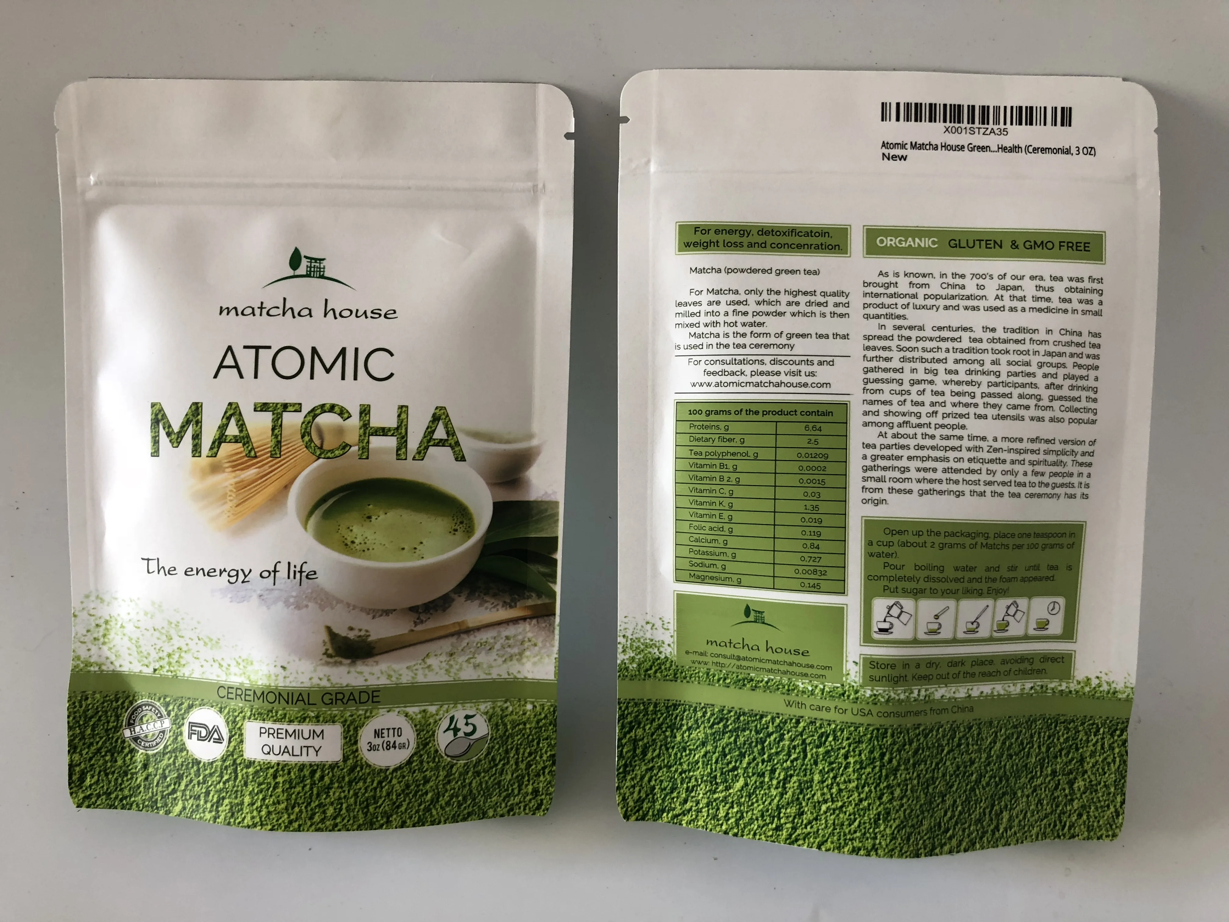 100G Organic Matcha Green Tea Powder with Private Label.