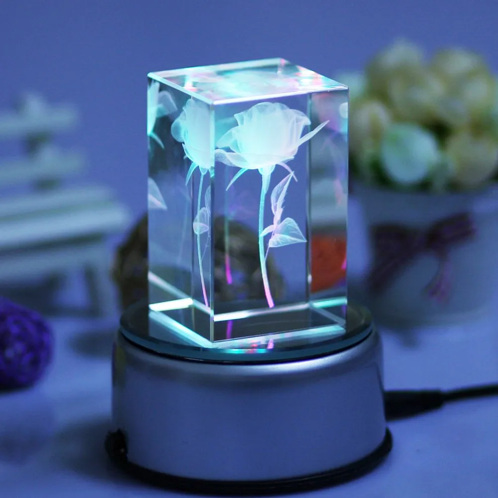 Printing Light Base Crystal Led Block 3d Laser Crystal Cube With Light ...