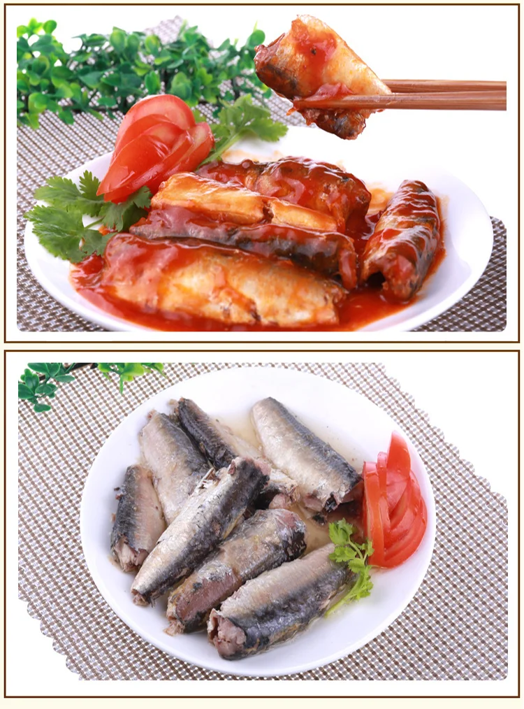 Products of fish canning industry, canned sardine in tomato sauce 155g 425g/New season canned sardines in vegetable oil 155g