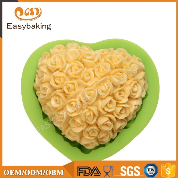 ES-1514 corazón de amor con flor moldes de silicona para decoración de pasteles Fondant