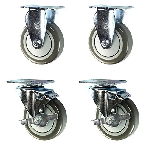 4" Stainless Steel Casters - 2 Swivel w/ Brakes 2 Rigid - Polyurethane Wheel- Non-marking Set of 4