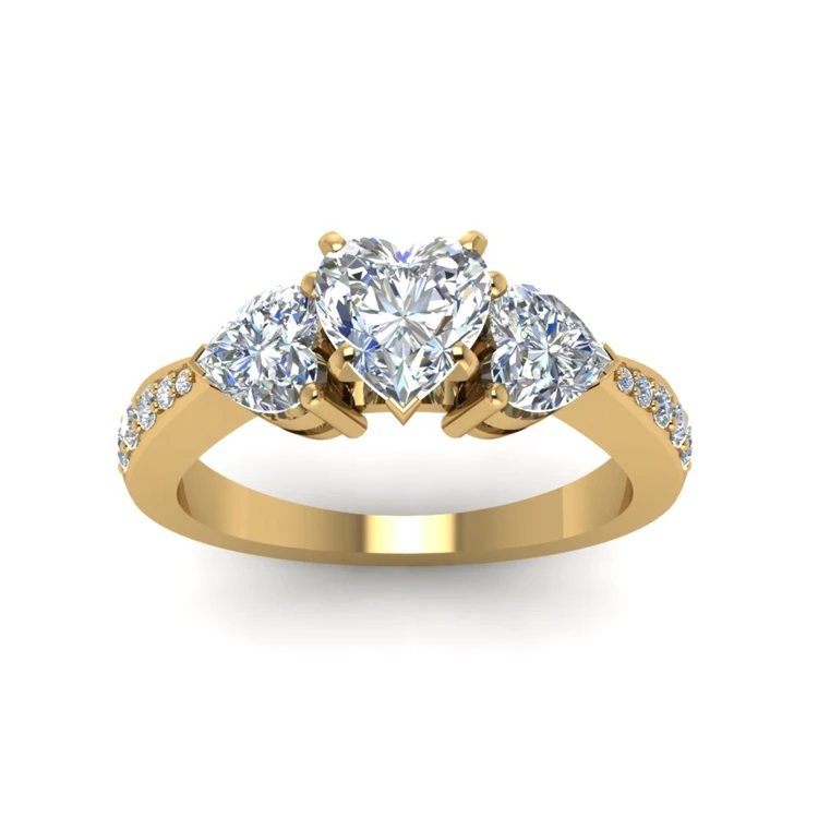 14k 黄金心形订婚印度银戒指