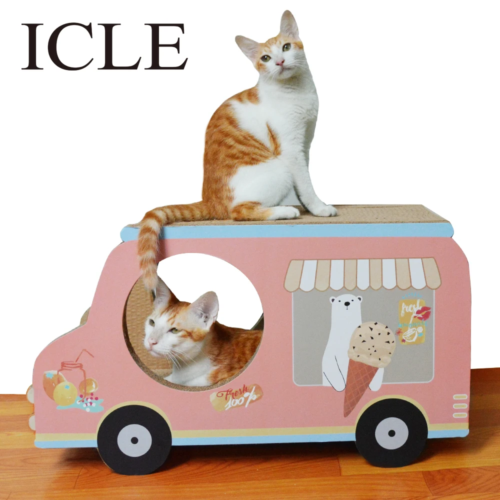Iclecat Products Car Shaped House Boxesic1043pink Carton Gato Corrugated Paper Cardboard Cat