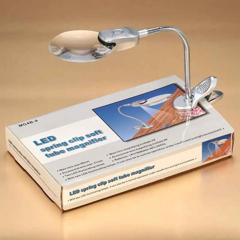 Flexible Led Desk Lamp Illuminated Magnifier Table Magnifying