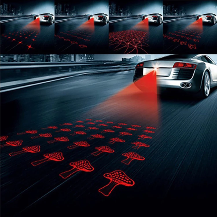 Universal Car and Motorcycle Rear-end Alarm Laser Fog Taillight Anti-Collision Warning Lamp Safety Protection pattern design brake LED Night light 