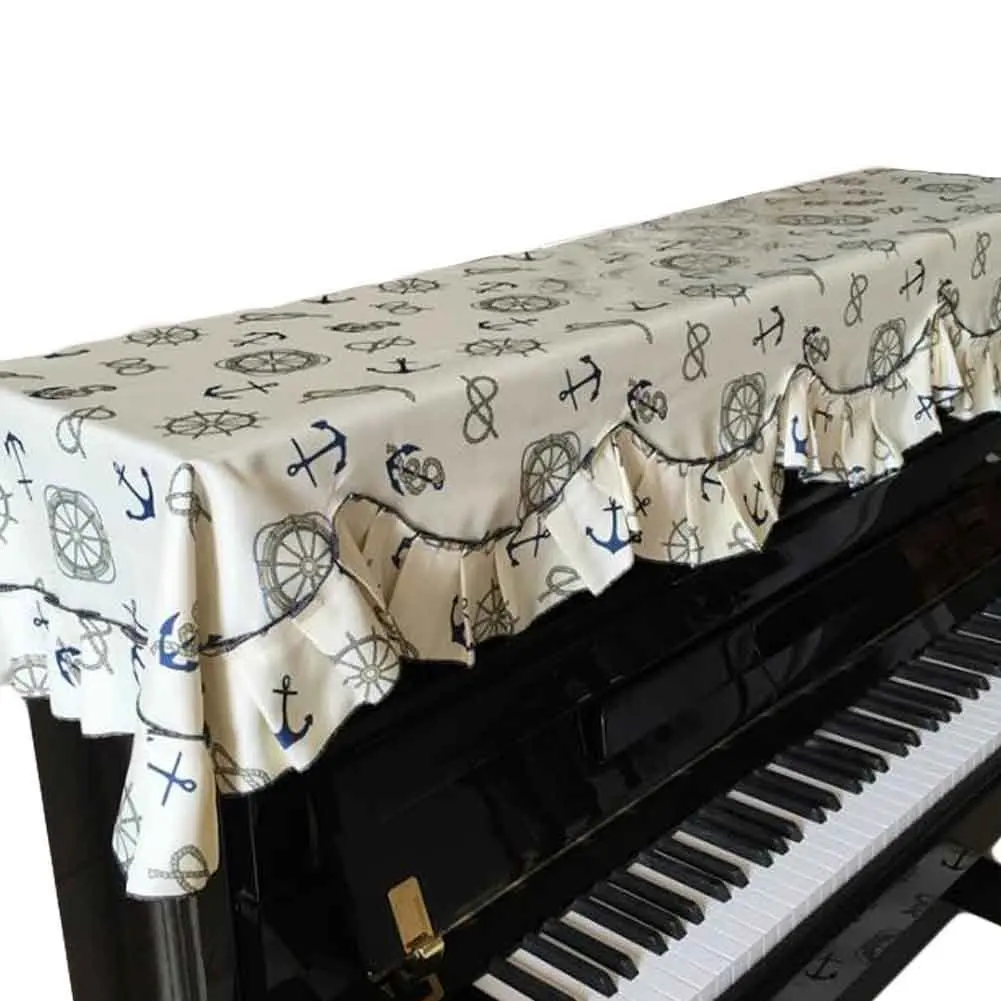 Blue Colorfast Pleuche Full Piano Dust Proof Decorated Cover Upright