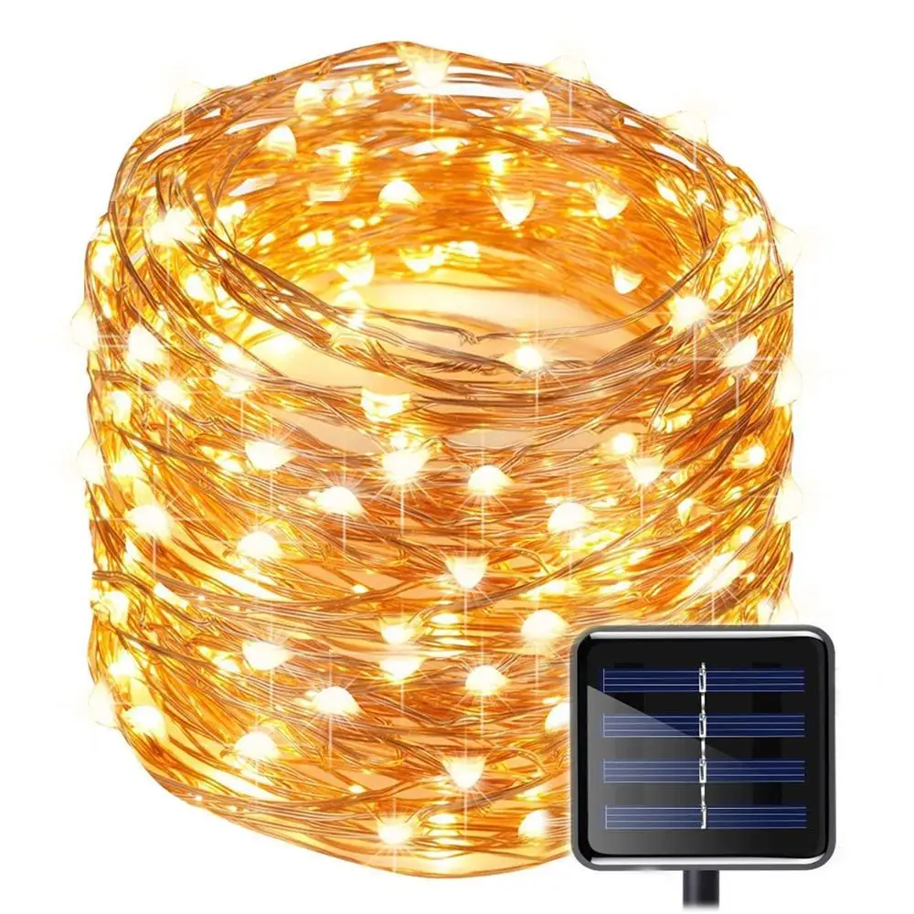 Waterproof IP65 Outdoor Christmas Rope Lights Starry Fairy Strip Lights 100led Solar Copper Wire String Light