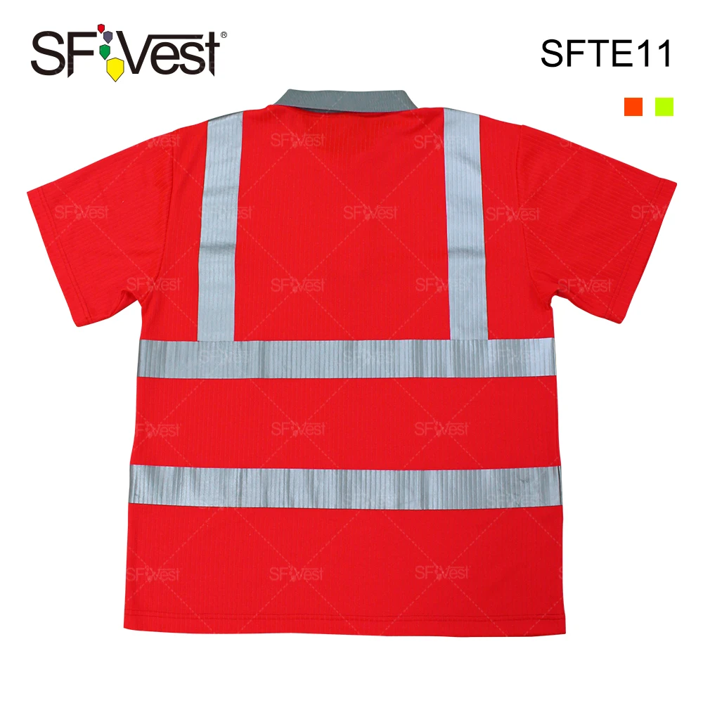 Polyester Breathable Knitted Red High Viz Reflective Safety Polo T