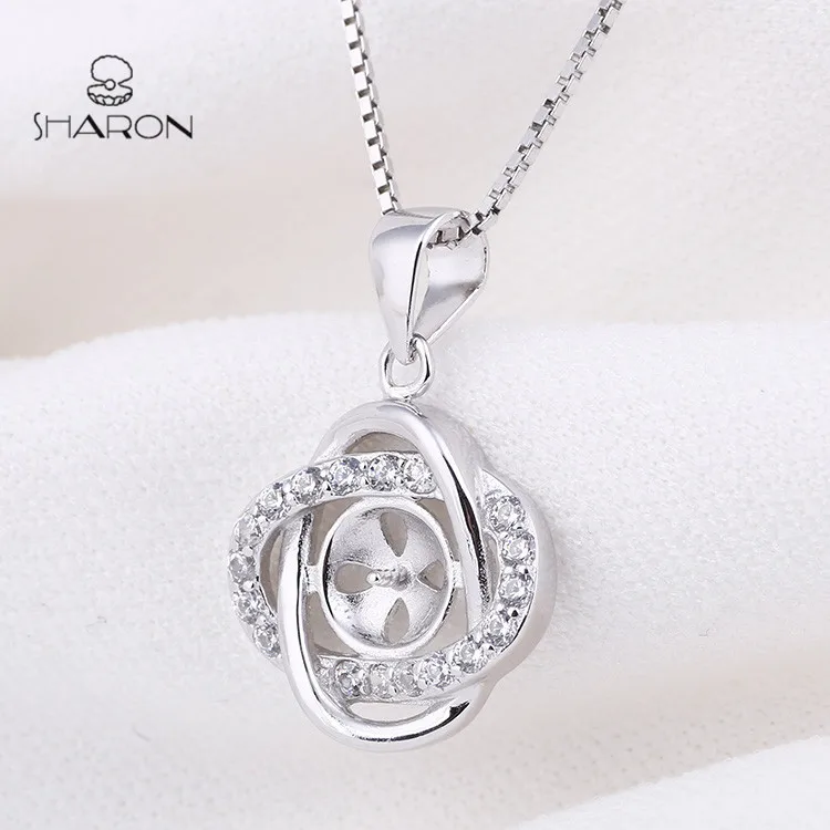 New Design Flower Shaped Silver Jewelry Pearl Flower Mounting Necklace