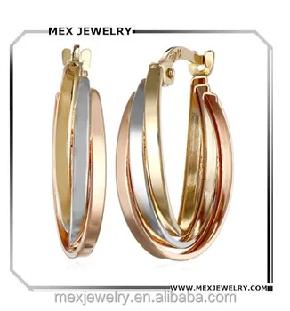 18k Tri Color Gold Silver Rose Plated Overlap Hoop Earrings Indian Design Style Plate