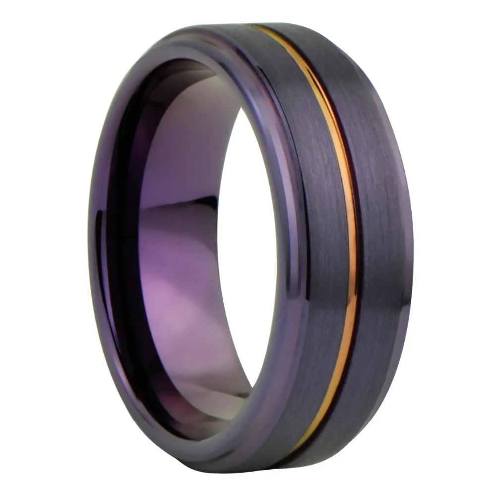 Brushed Purple Engagement Ring Tungsten Carbide Ring Offset Groove Buy Grooved Tungsten Ring