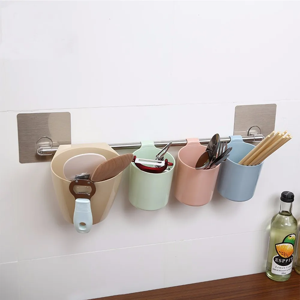 Trade Assurance Magic Sticker Bathroom Hanging Plastic Toothbrush Cup Holders With Bar
