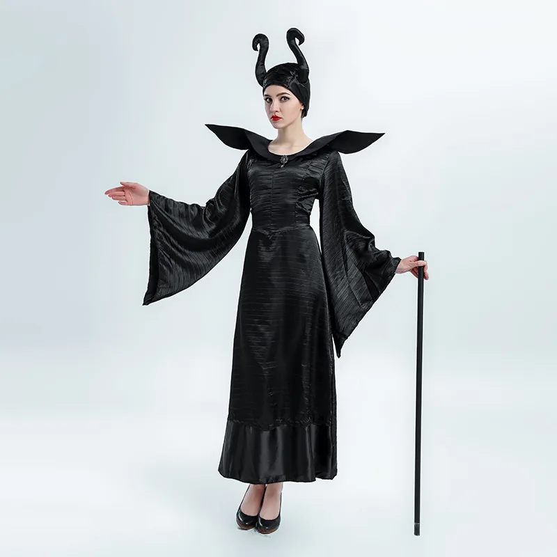 Zamtapary Women Maleficent Costume Black Witch Cosplay Costumes with Headwear
