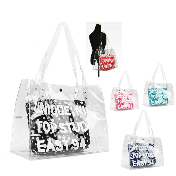 large clear tote bag with zipper closure