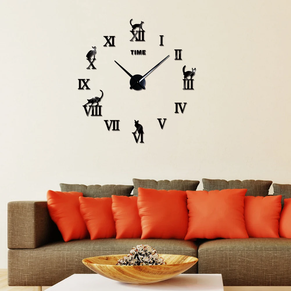 Creative Diy Removable Wall Clock With Simple Digits In A Mirror Effect