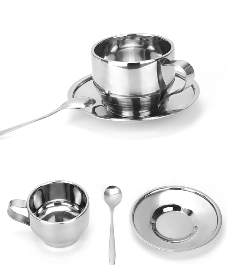 Bulk Wholesale Silver Espresso Coffee Saucer Cup Set Stainless Steel