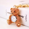 Exquisite Gold Cute Bear Crystal Rhinestone Keychain Pocket Watch Clock