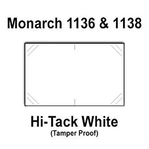 112,000 Monarch 1136/1138 compatible White Hi-Tack Labels for Monarch 1136, Monarch 1138 Price Guns. Full Case + 8 ink rollers. WITH Security Cuts.