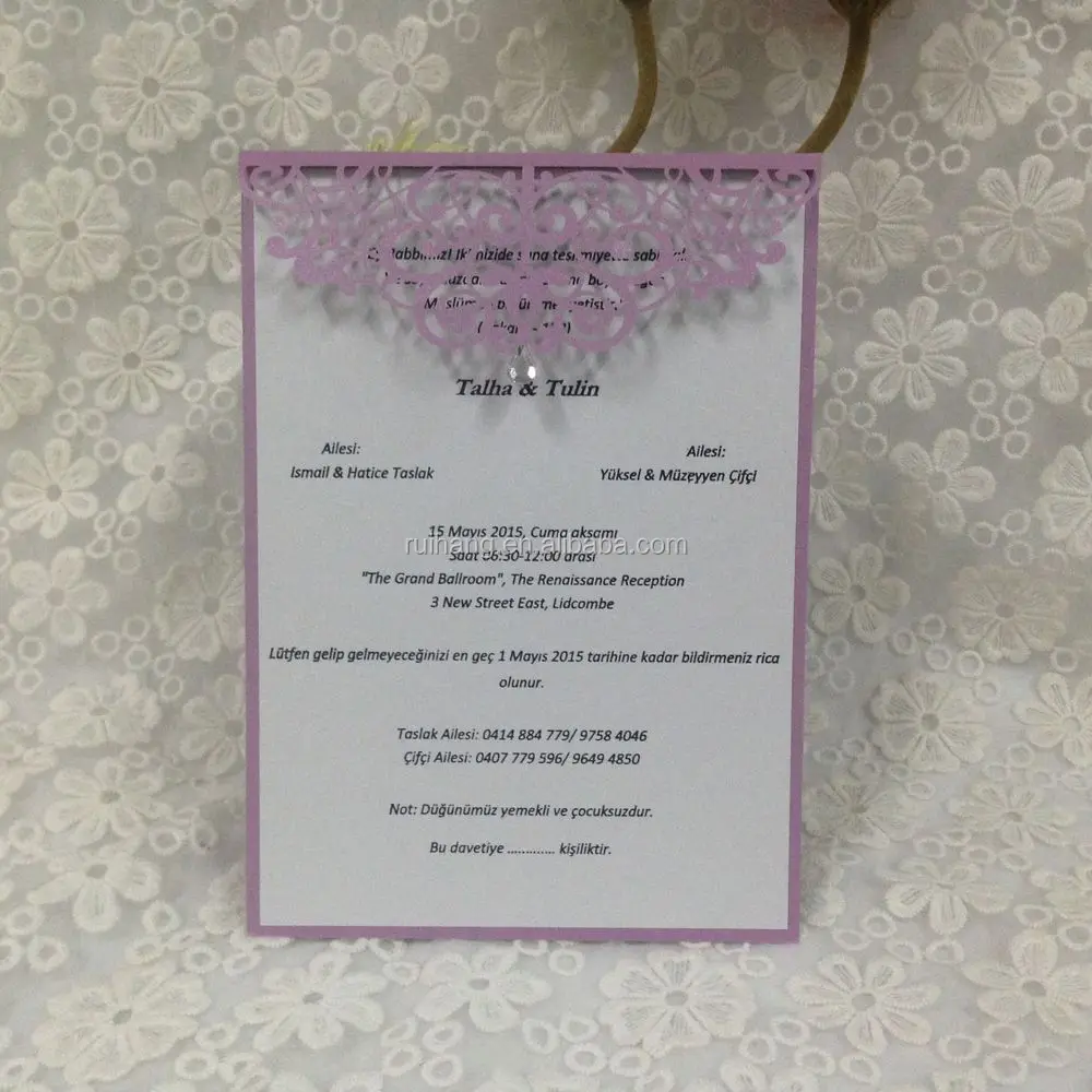 宝石付きの英語の手紙の誕生日の招待状 Buy 紫色レーザーカット誕生日の招待カード 黒宝石が付いたレーザーはヒスイマシン 卸売結婚式invitaionレーザー Product On Alibaba Com