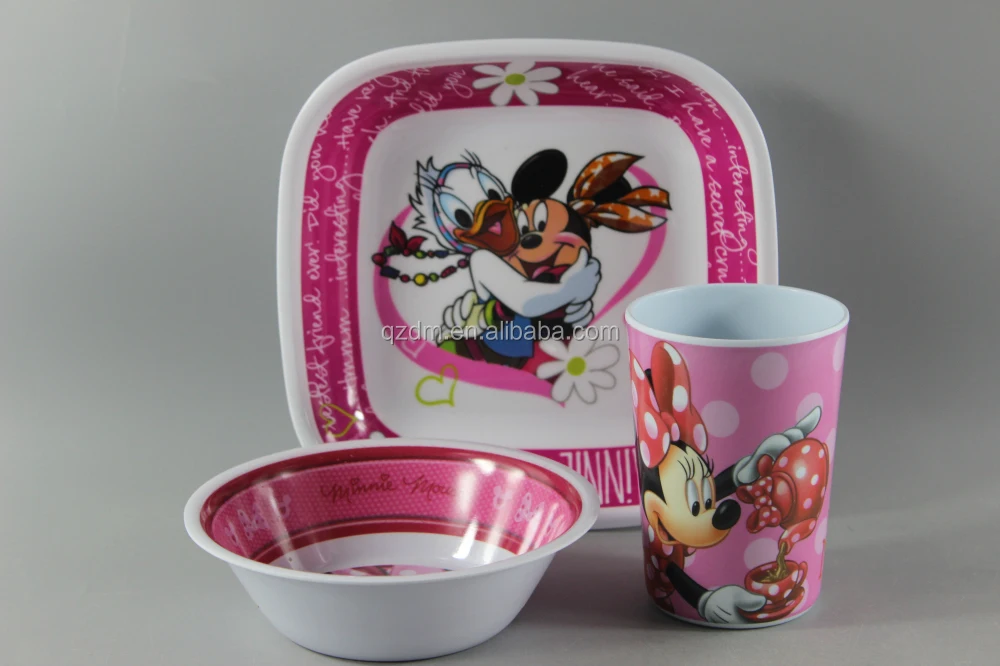 3pc Melamine Dinner Set For Kids/Square Plate,Bowl,Cup